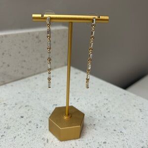 J. Crew Square Drop Earrings Geometric Long Clear Crystal Gold Dangle Earrings✨